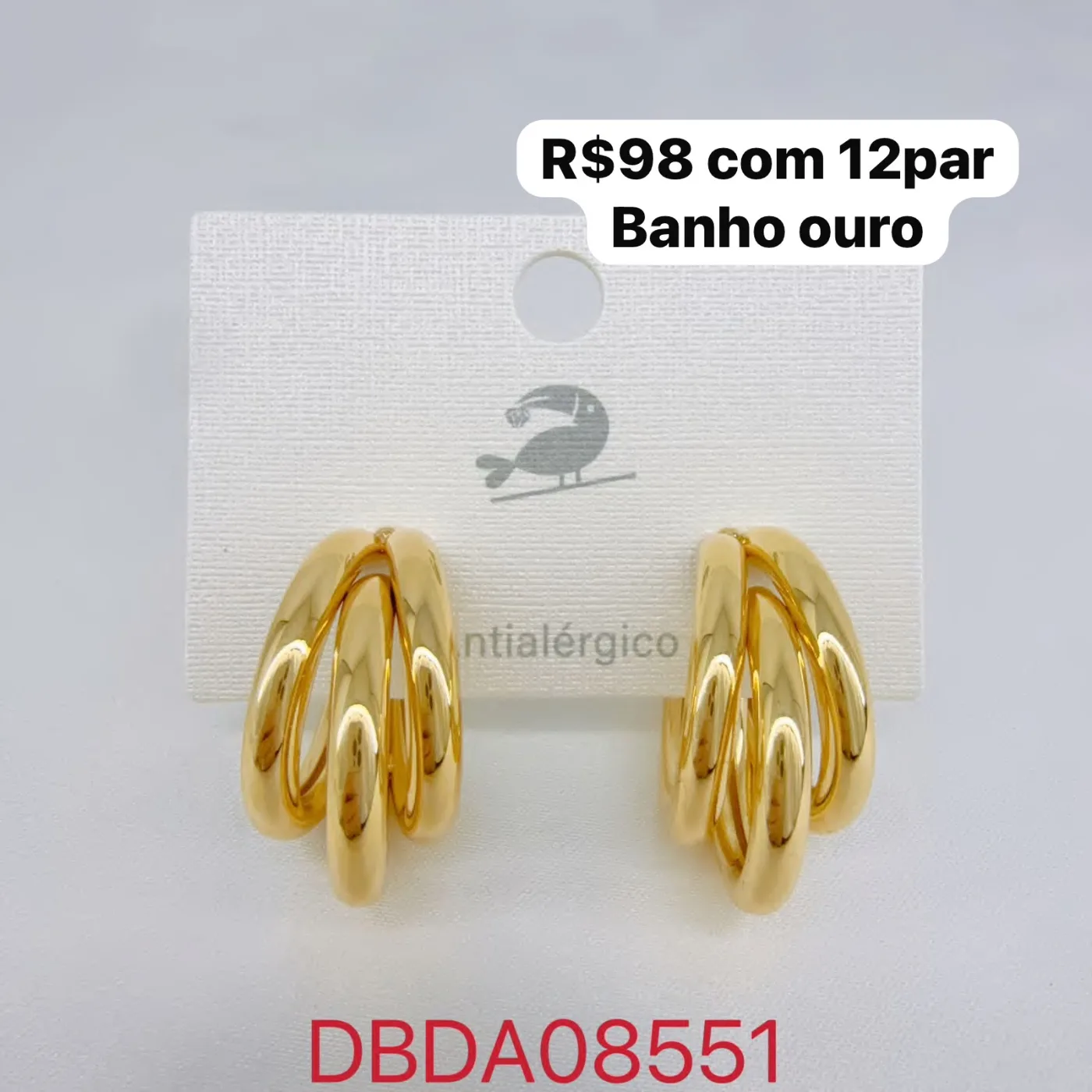 brincos argola tripla lisa banho ouro