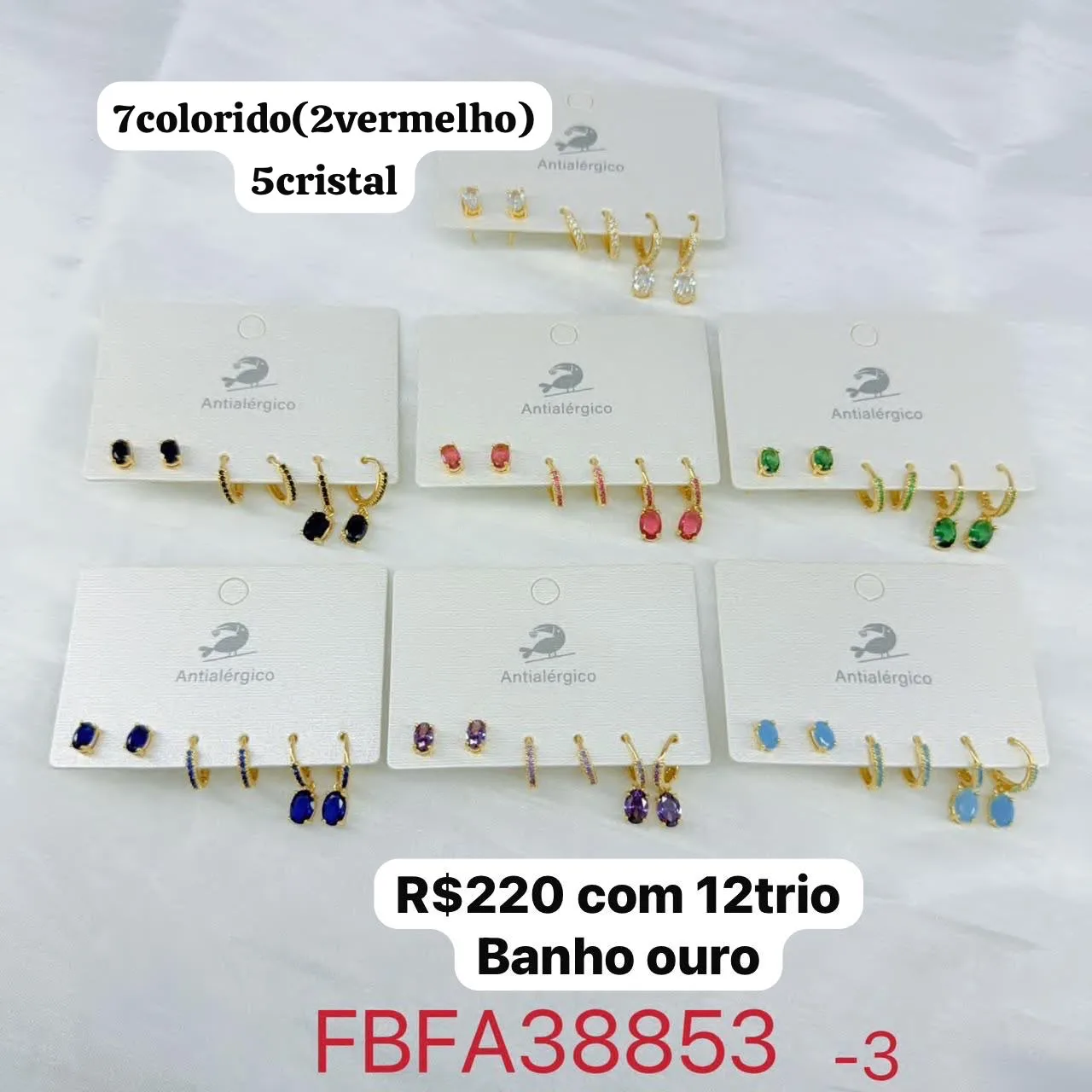 brincos com pedras coloridas e banho ouro