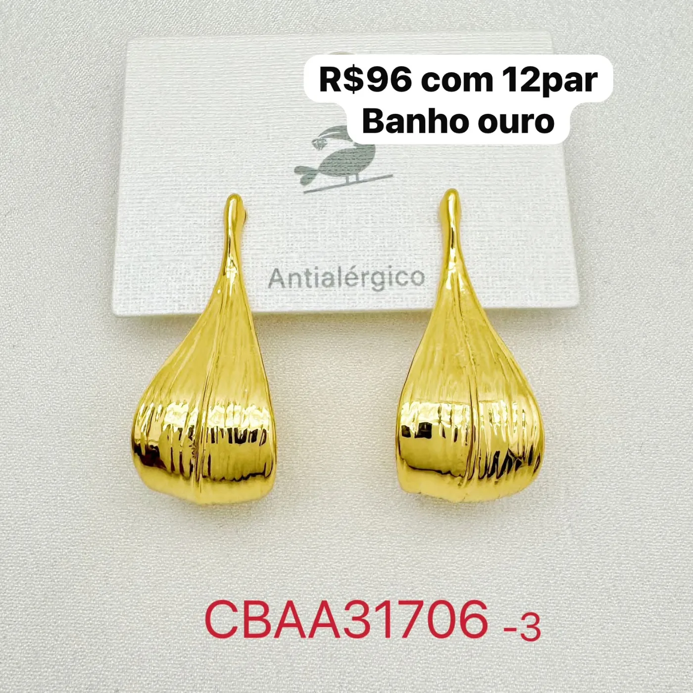 brinco gota texturizado banho ouro