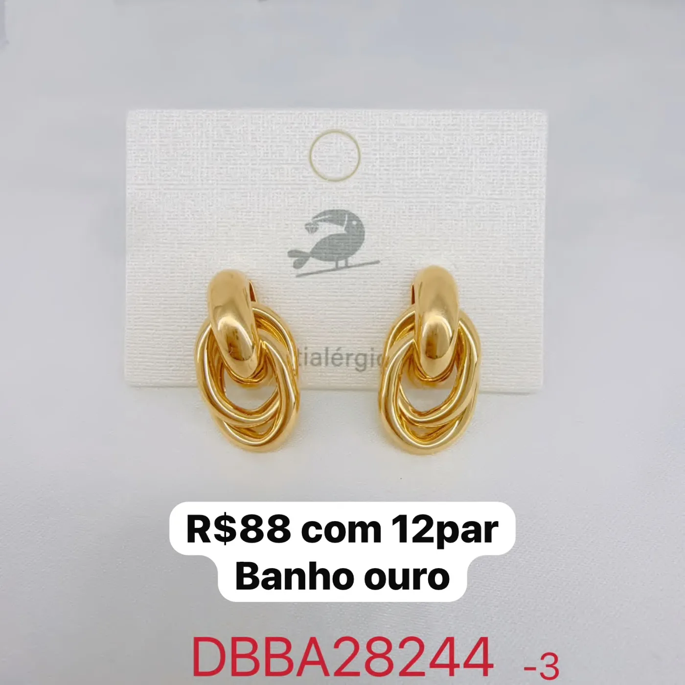 brincos elos entrelaçados banho ouro