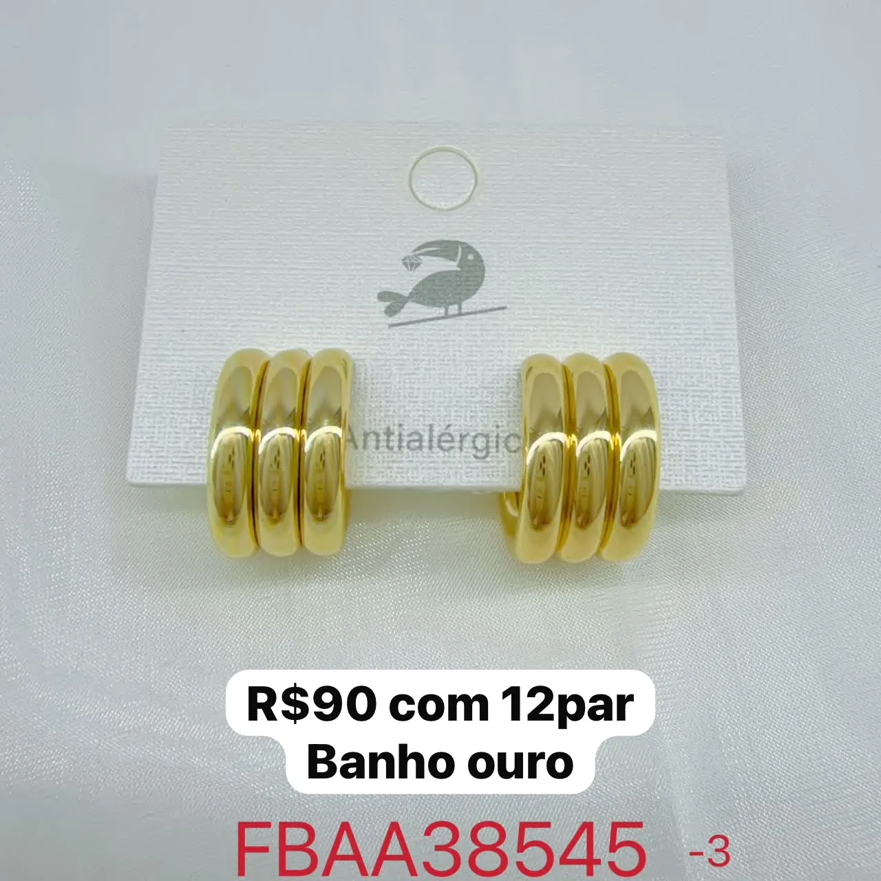brincos argola tripla lisa dourada