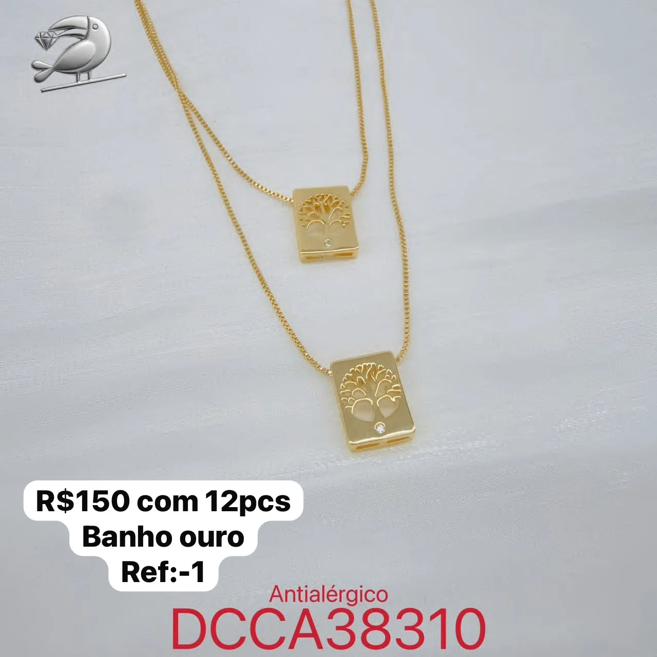 colar com pingente retangular árvore da vida