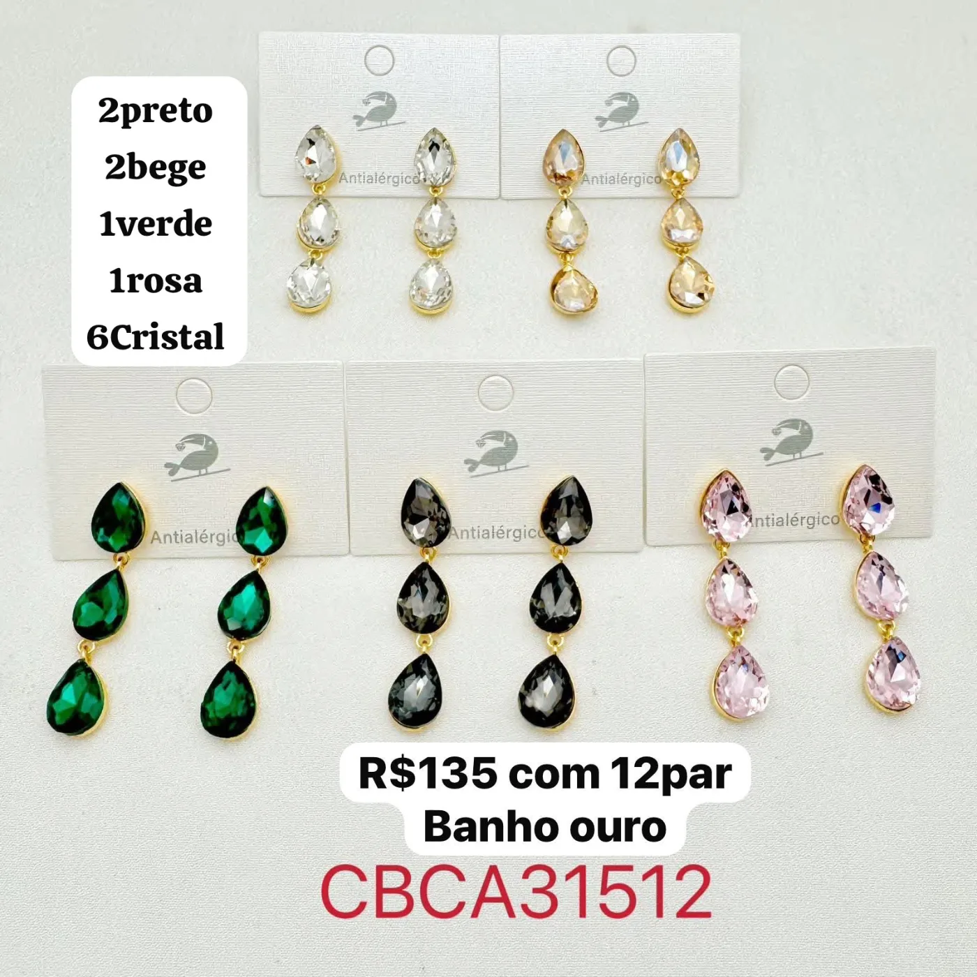 brinco gota com pedras coloridas