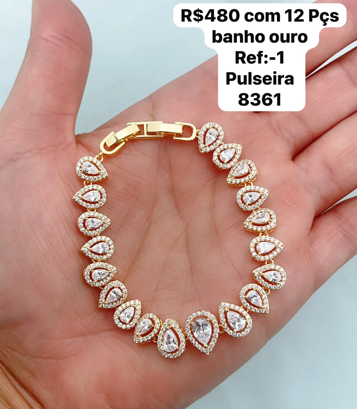 pulseira com pedras gota e banho ouro