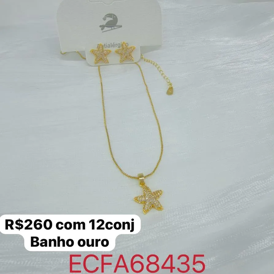 Colar com conjunto de colar e brinco estrela com pedras