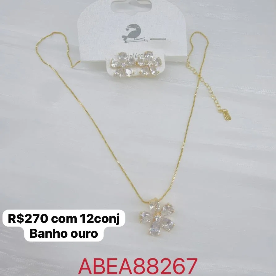 Colar com conjunto colar e brinco com pedras cristal