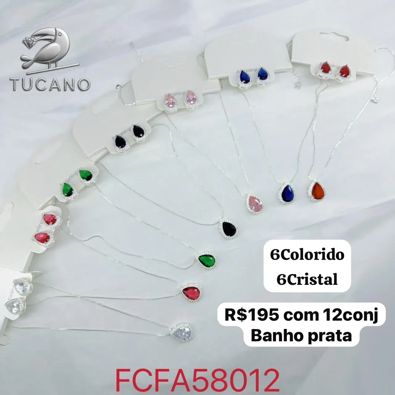 Colar com conjunto de colar e brinco gota com pedras coloridas