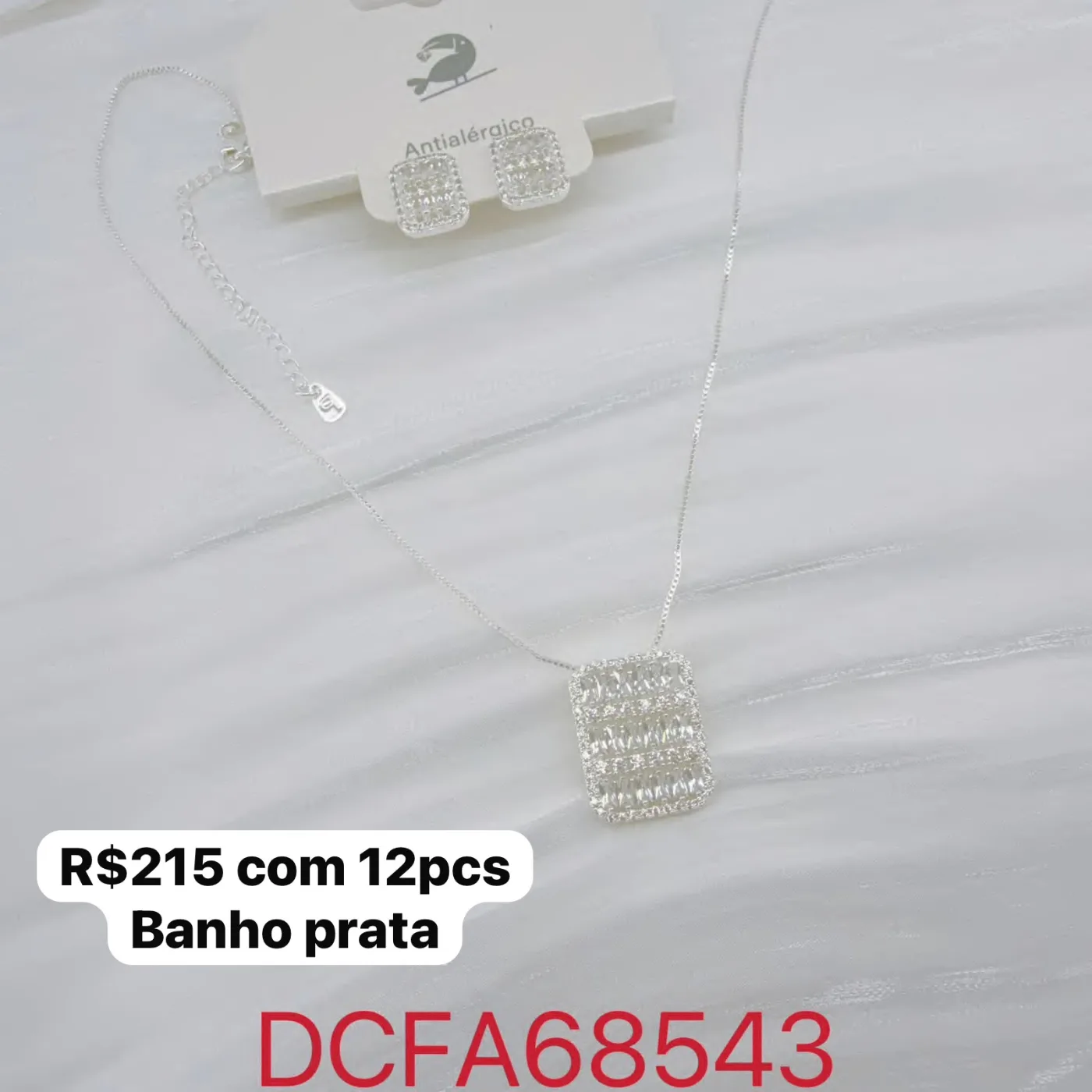 Colar com conjunto colar e brinco retangular com pedras