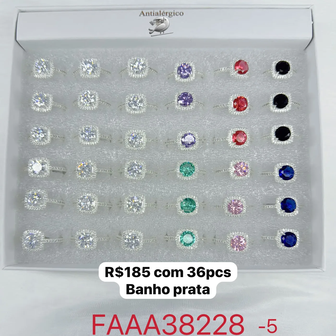 anel com pedra colorida e zircônias