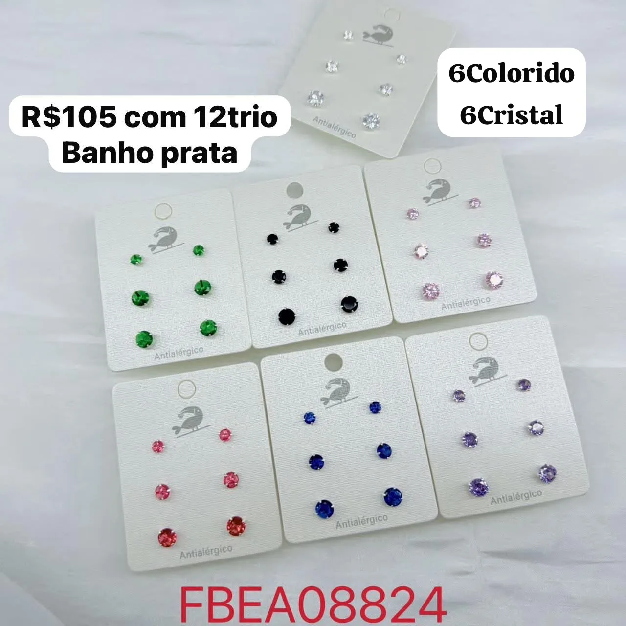 brincos pequenos com pedras coloridas e cristal
