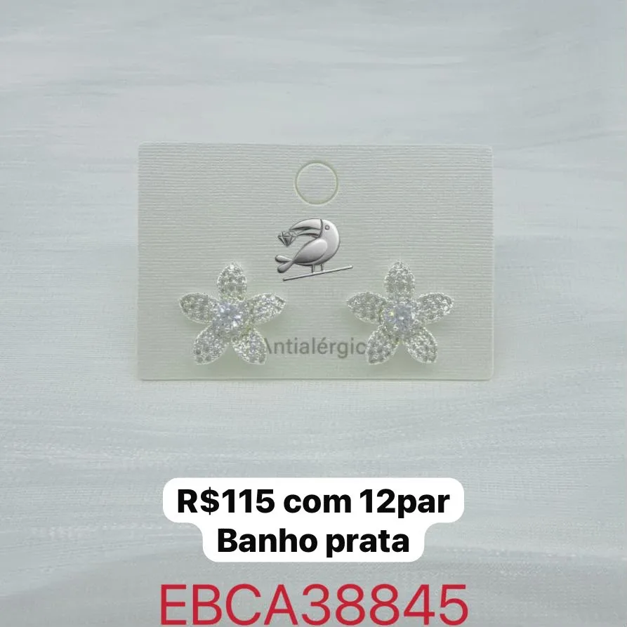brincos flor com pedras brilhantes