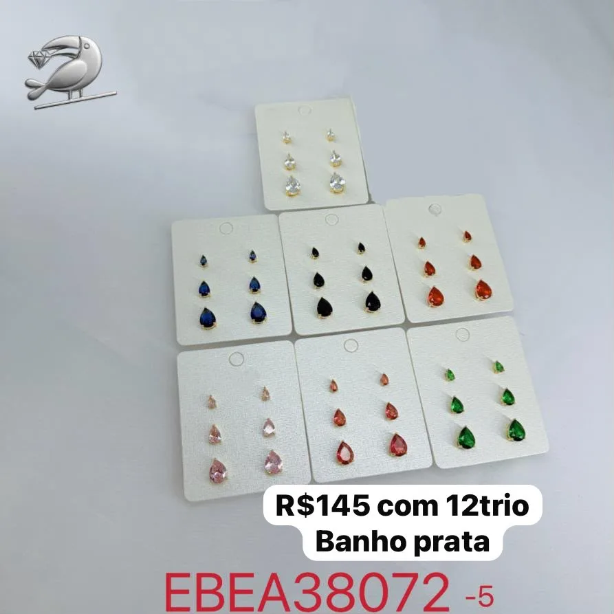 brincos com pedra gota colorida
