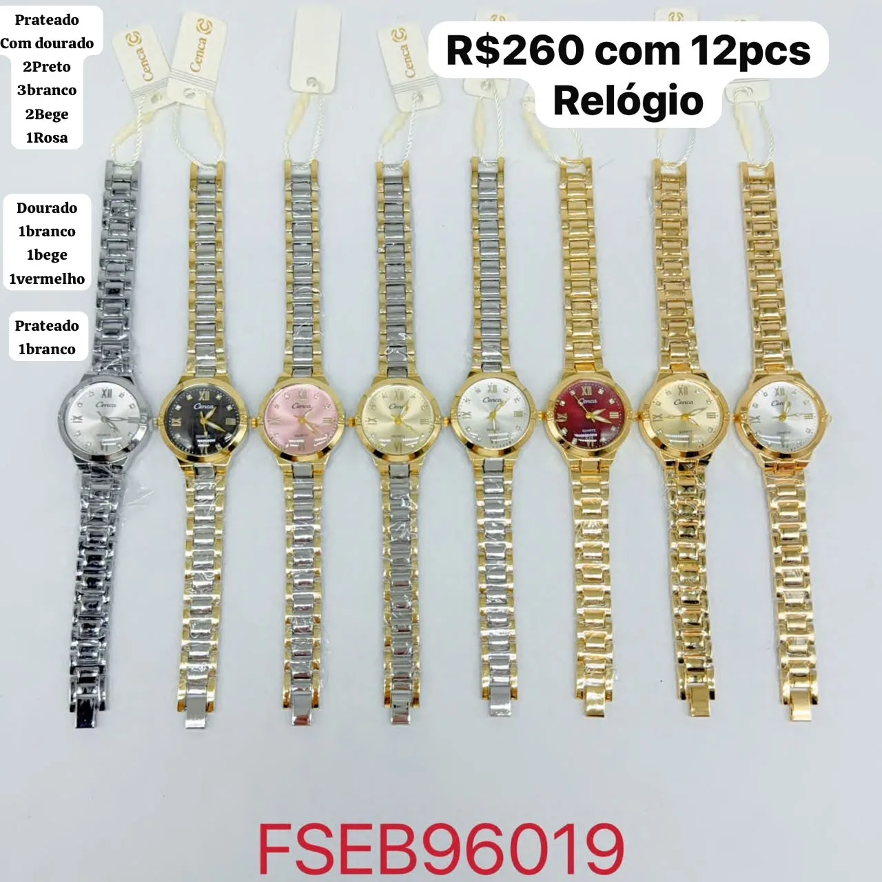 relógio feminino com pulseira metálica bicolor