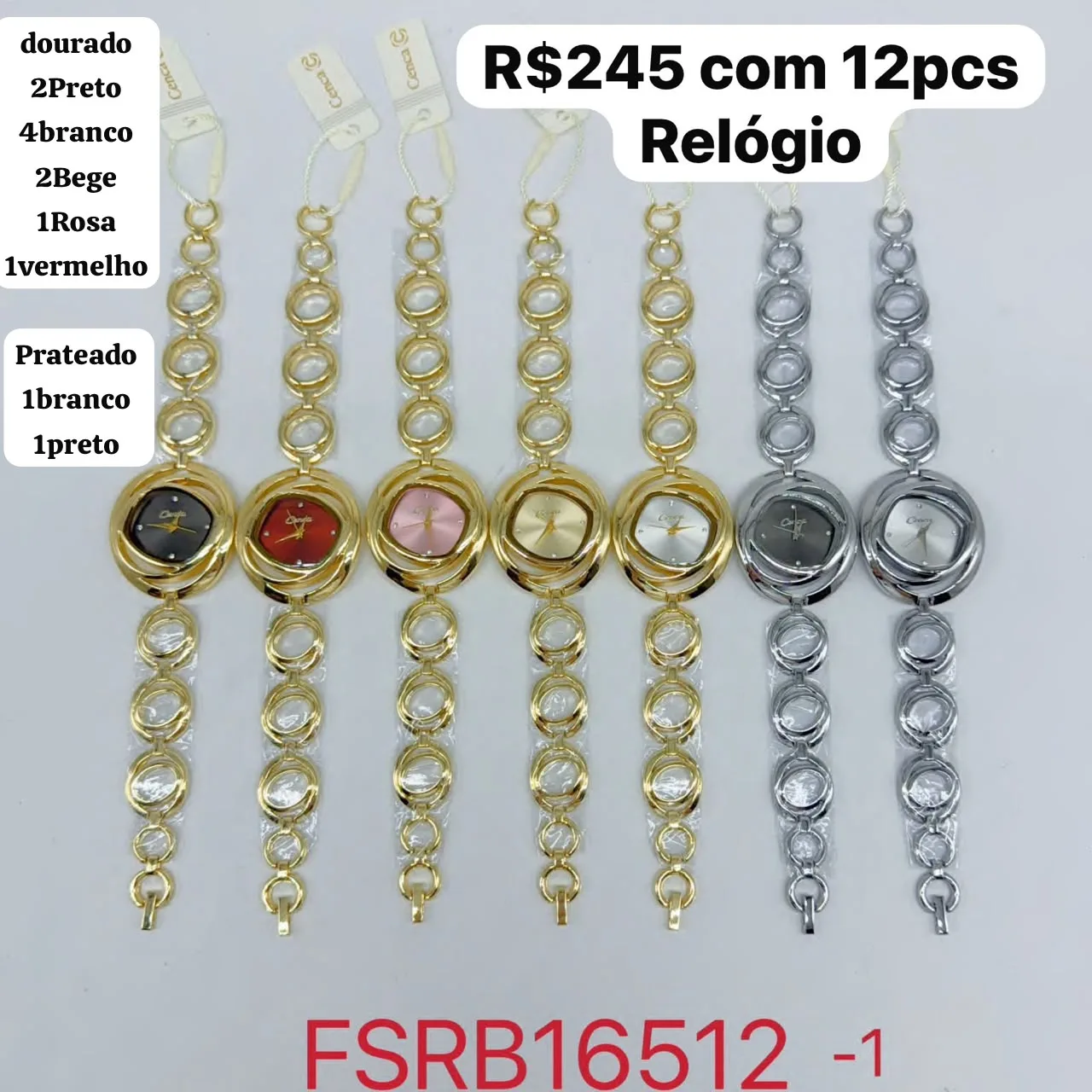 relógio feminino com pulseira de elos circulares