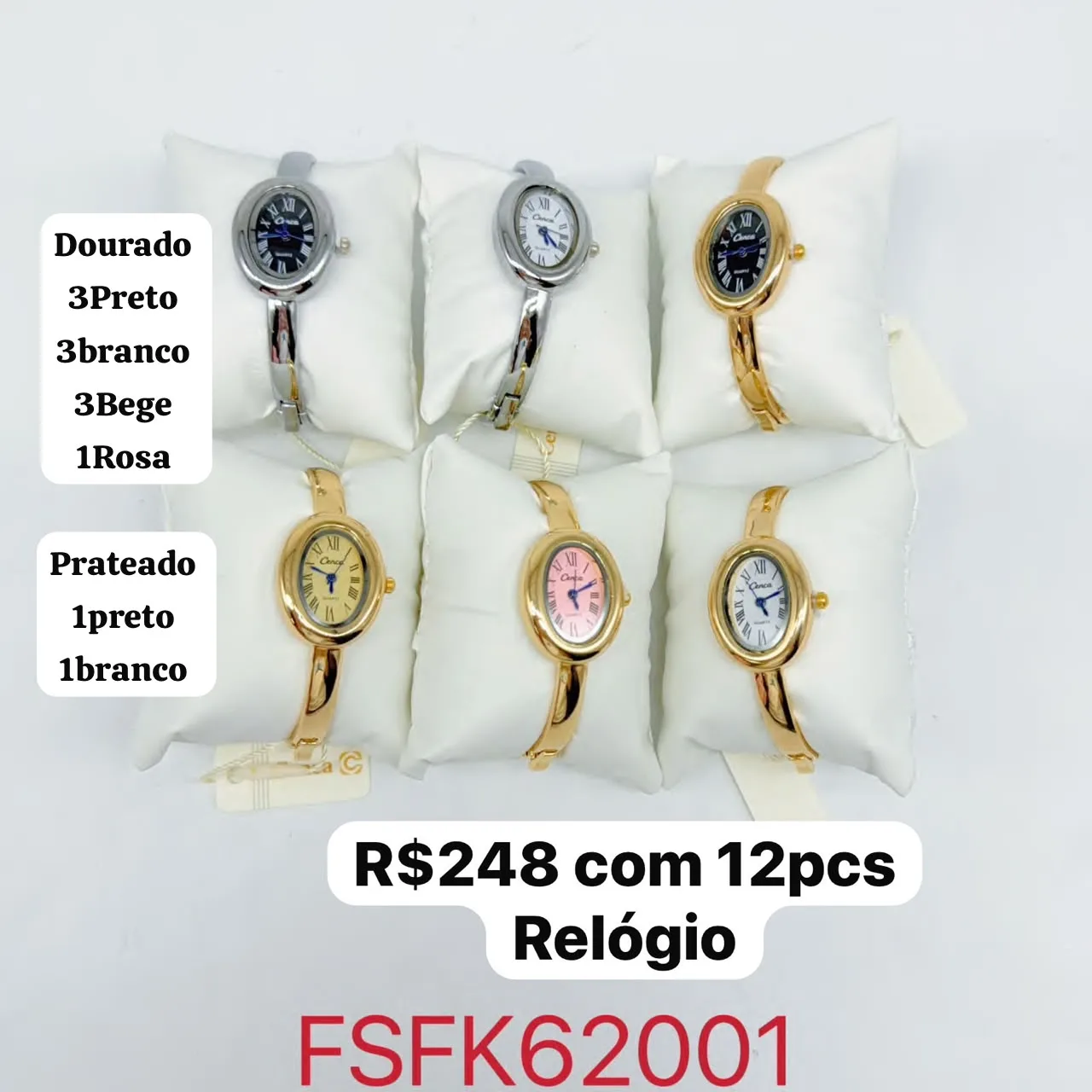 relógio feminino oval com pulseira metálica